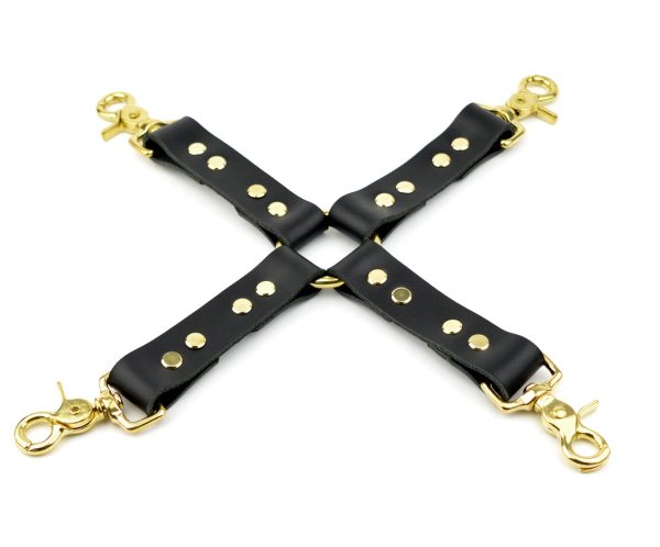 Heavy Duty Leather Cross Hog Tie Connector Black & Gold