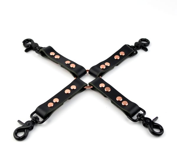 Heavy Duty Leather Cross Hog Tie Connector - Black & Rose Gold