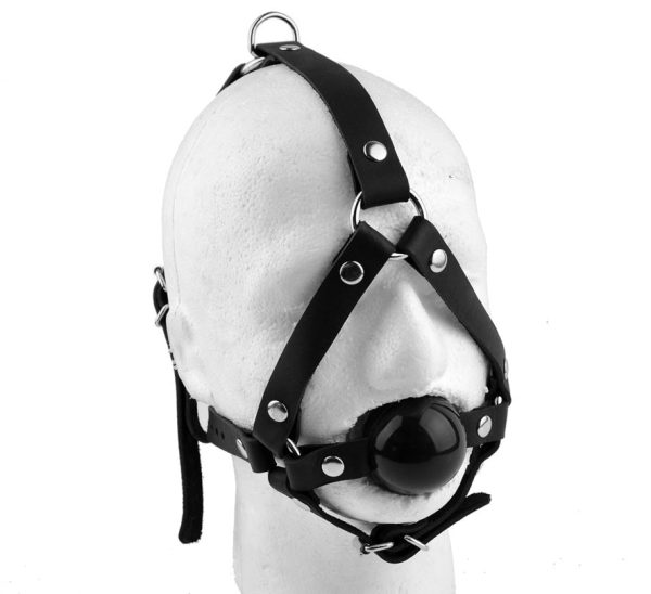 Black Head Harness Ball Gag - Black Ball