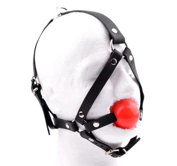 Black Head Harness Ball Gag - Red Ball