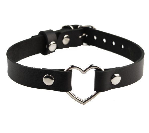 Secret Message Custom Engraved Leather Collar with Steel Heart