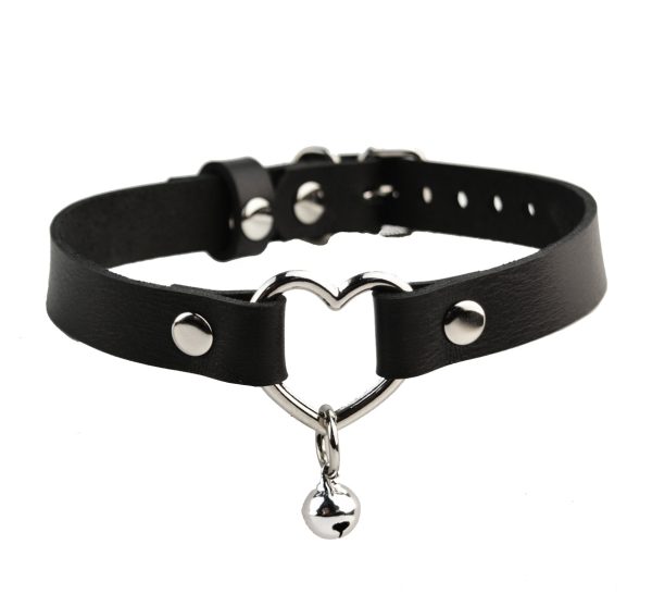 Secret Message Custom Engraved Leather Collar with Steel Heart & Kitten Bell