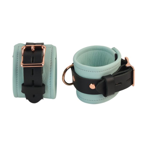 Premium Leather Wrist Cuffs - Aqua Adore Blue & Rose Gold