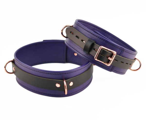 Premium Thigh Cuffs Triple Layer Leather - Purple & Rose Gold