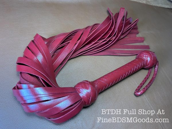 Classic Short Handle Flogger Aztec Red Lush Leather Elegant Timeless Luxury 29 Inches