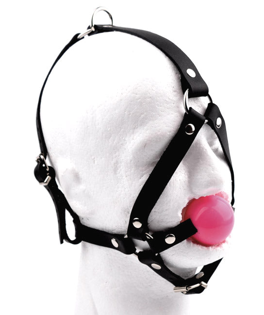 Black Head Harness Ball Gag - Pink Ball