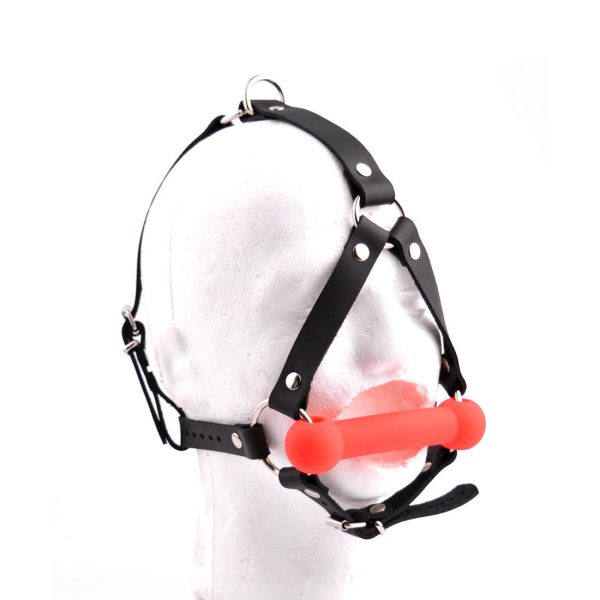 Black Head Harness Harness Bit Gag - Red Bit