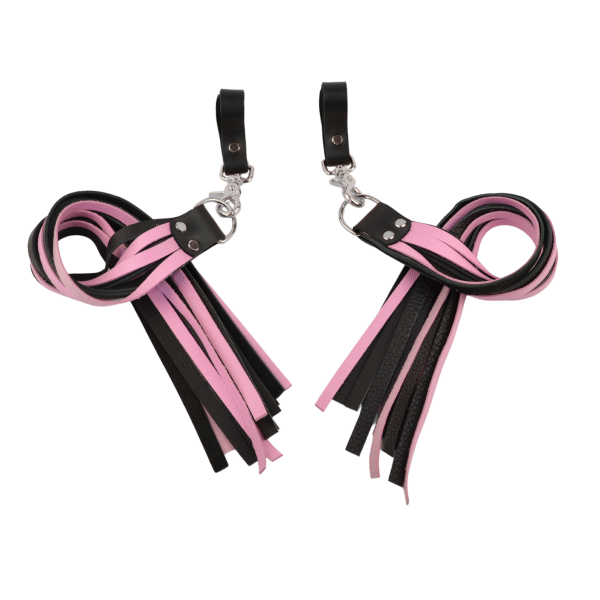 Premium Nappa Finger Floggers - Black & Pink Leather with Silver Hardware