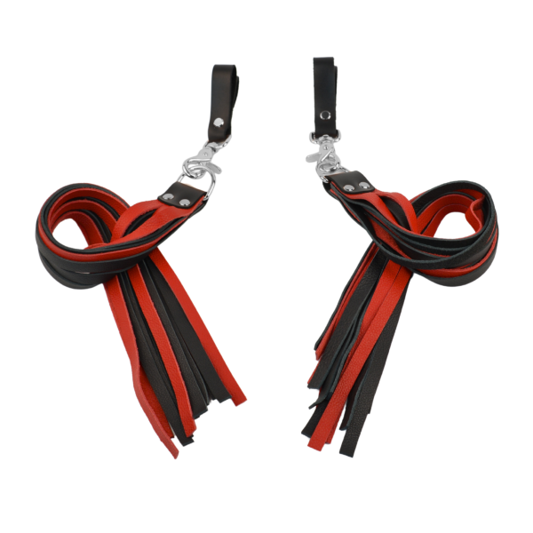 Premium Nappa Finger Floggers - Black & Red Leather with Silver Hardware