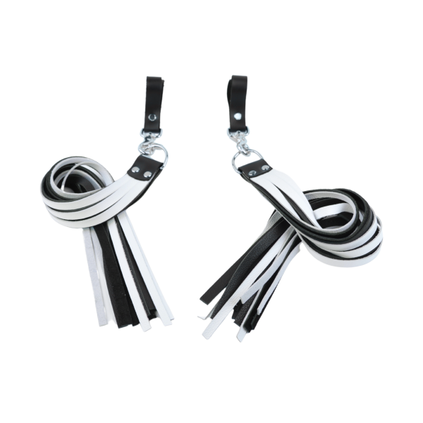 Premium Nappa Finger Floggers - Black & White Leather with Silver Hardware
